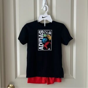 Adidas Kids Black Tee w/ Red Shorts Set